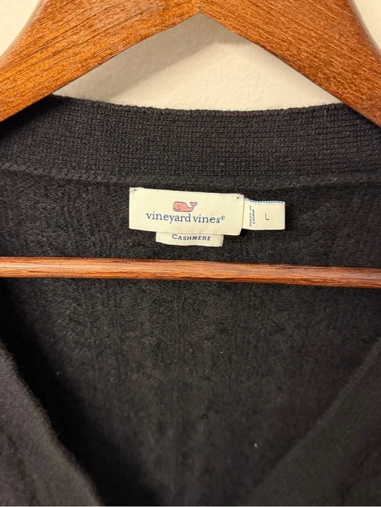 Vineyard Vines Black Cashmere Button Cardigan with Plaid Cuff Detail - Picture 3 of 3